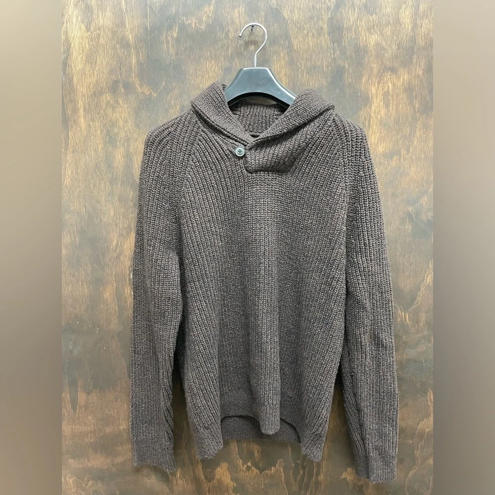 BANANA REPUBLIC Chunky Knit Cotton-Wool Shawl Collar Sweater‎ Size L $80 NWT
